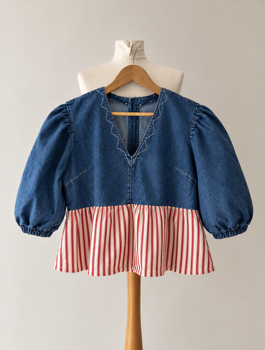 Luna Denim Top, red
